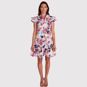 CK Bradley Womens Dress Pink Floral Silla Mini Abstract Flutter Sleeve A Line XS